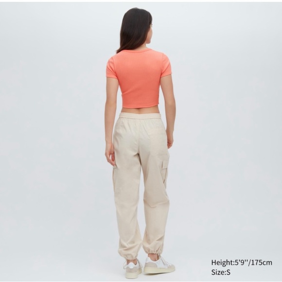 Uniqlo Ribbed Crew Neck Short-Sleeve Cropped T-Shirt, Orange, XL - Picture 13 of 15